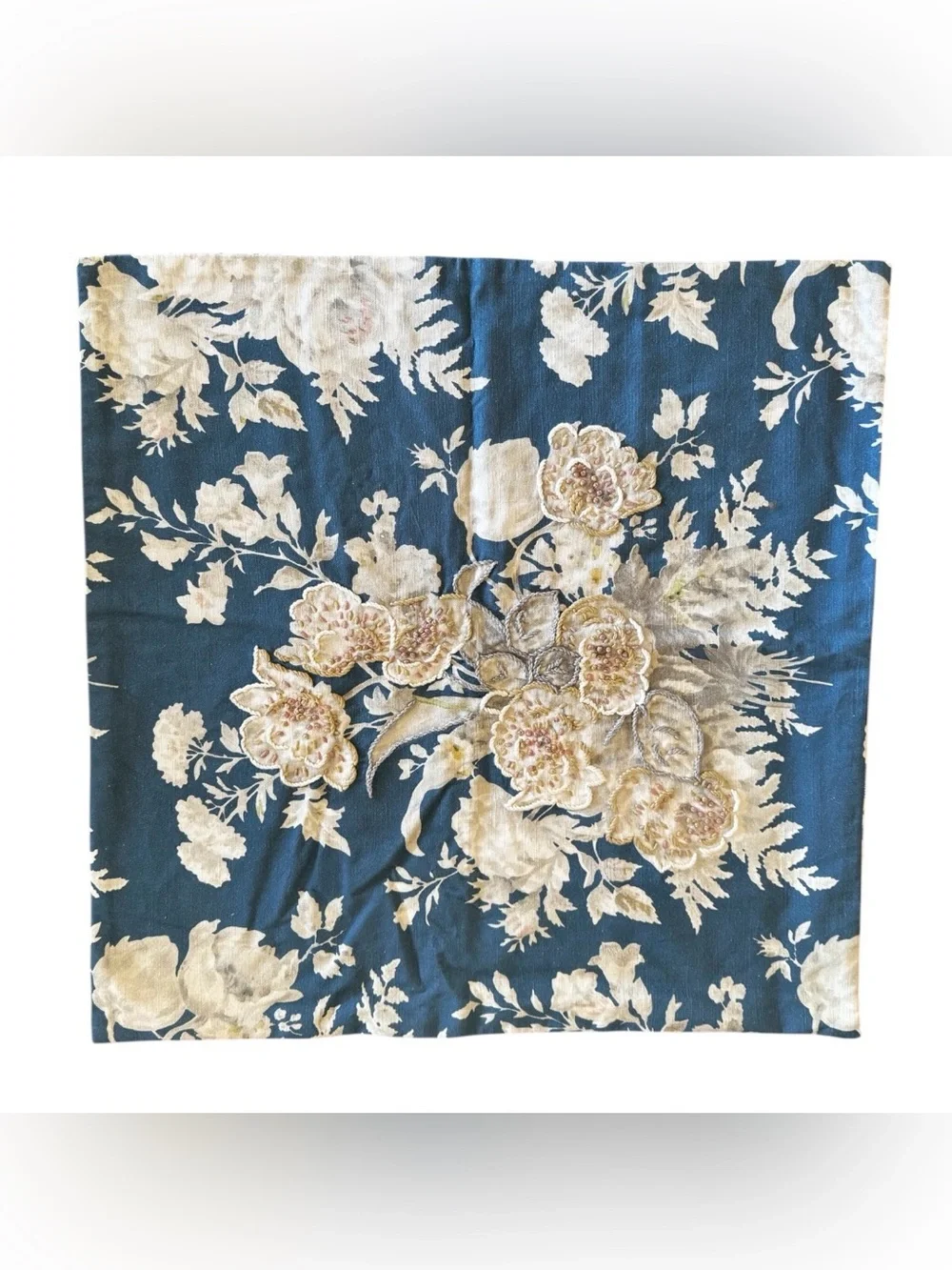 NWOT Pottery Barn 24 in Bethany Floral embroidered reversible pillow Euro sham